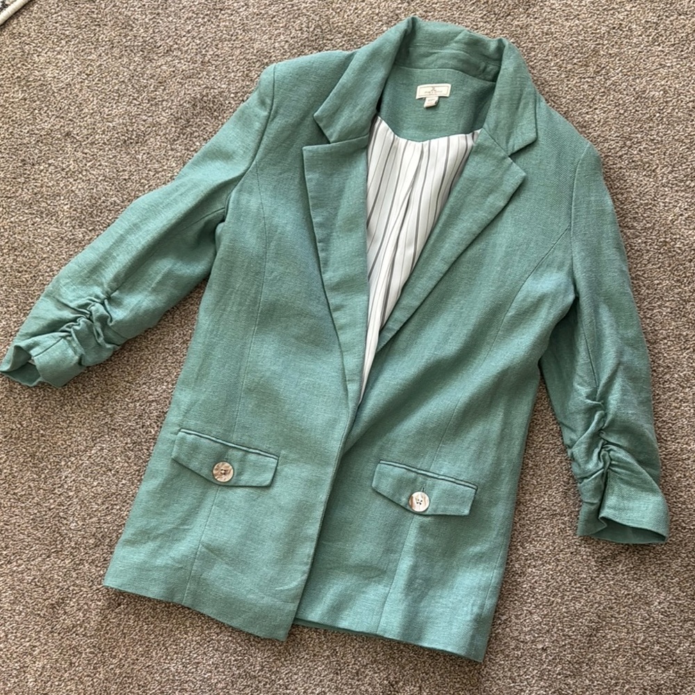 Women's Linen Blend Green Blazer